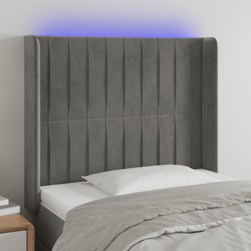 LED Kopfteil Hellgrau 83x16x78/88 cm Samt