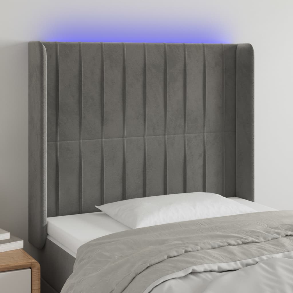 LED Kopfteil Hellgrau 83x16x78/88 cm Samt