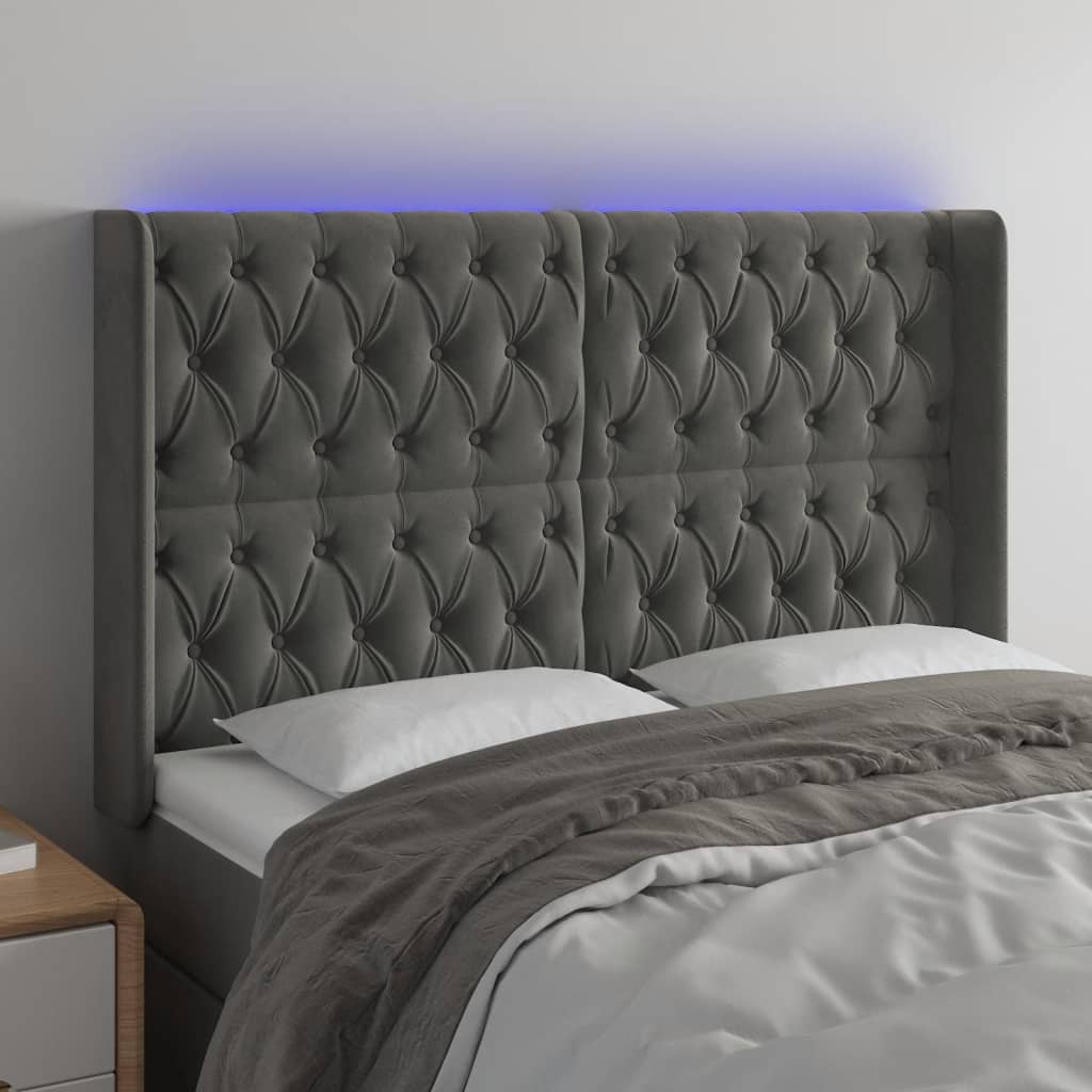 LED Kopfteil Hellgrau 83x16x78/88 cm Samt