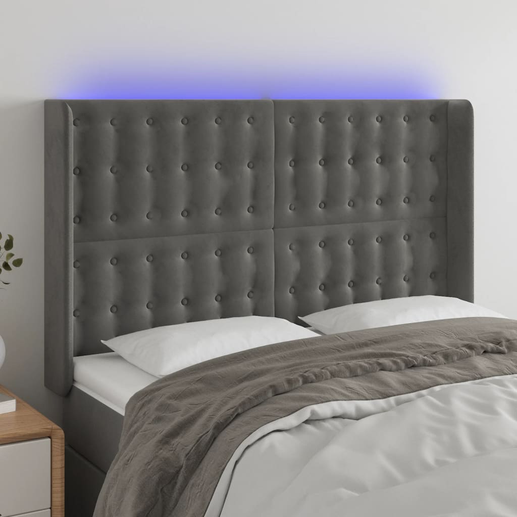 LED Kopfteil Hellgrau 83x16x78/88 cm Samt