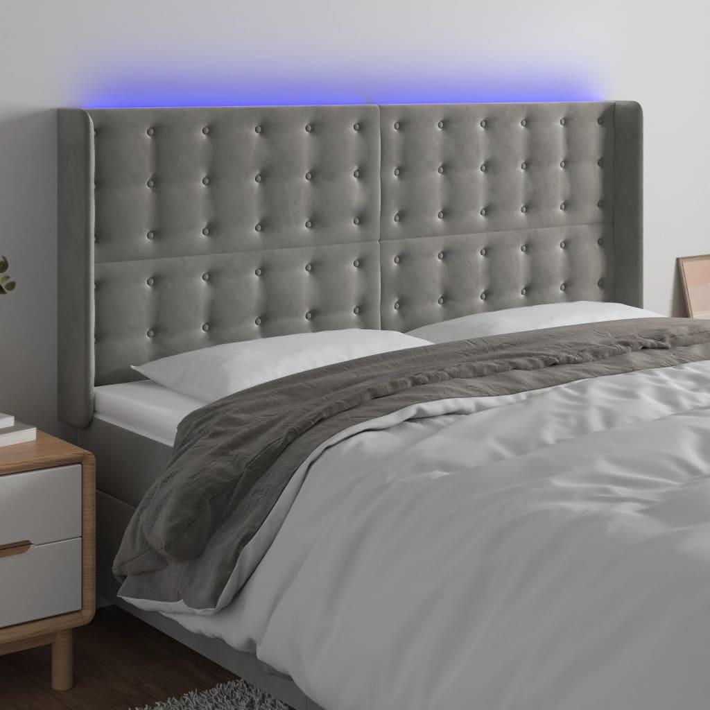 LED Kopfteil Hellgrau 83x16x78/88 cm Samt