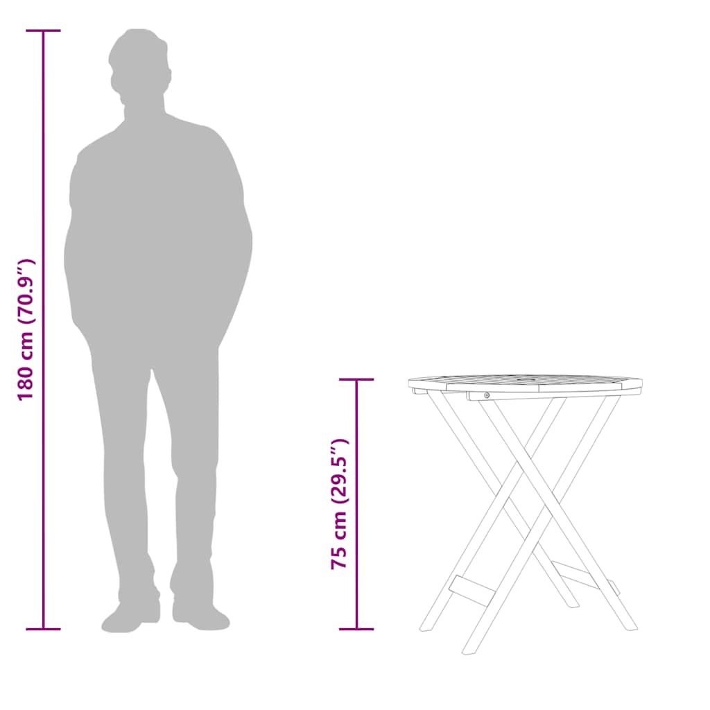 vidaXL Klappbarer Gartentisch Ø60x75 cm Massivholz Eukalyptus