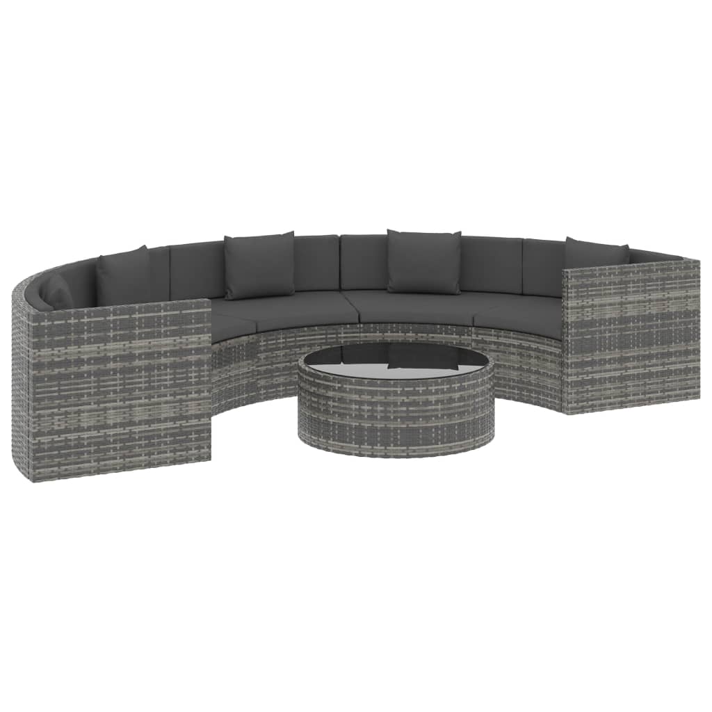 6-tlg. Garten-Lounge-Set mit Auflagen Poly Rattan Grau