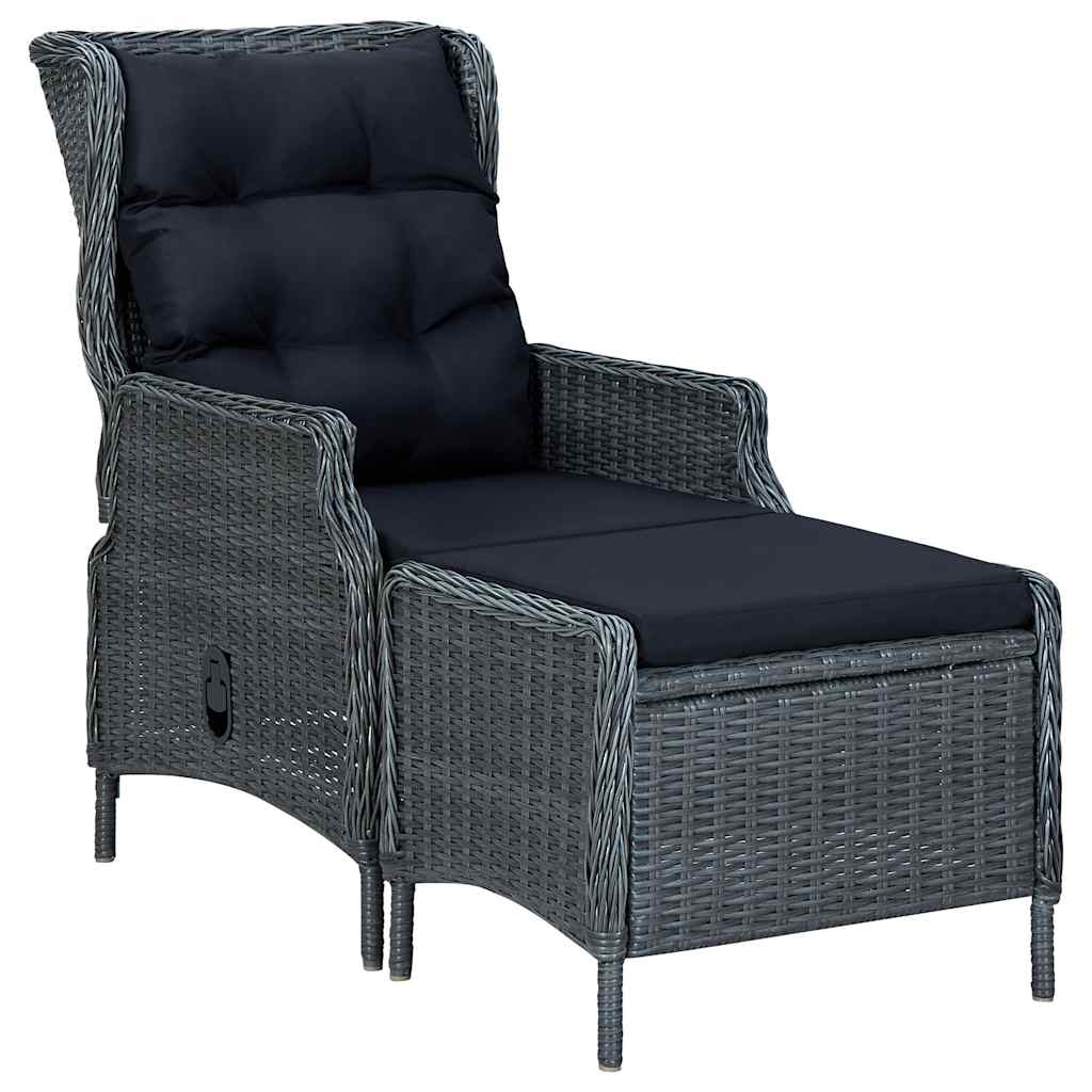 Verstellbarer Gartensessel mit Auflagen Poly Rattan Dunkelgrau