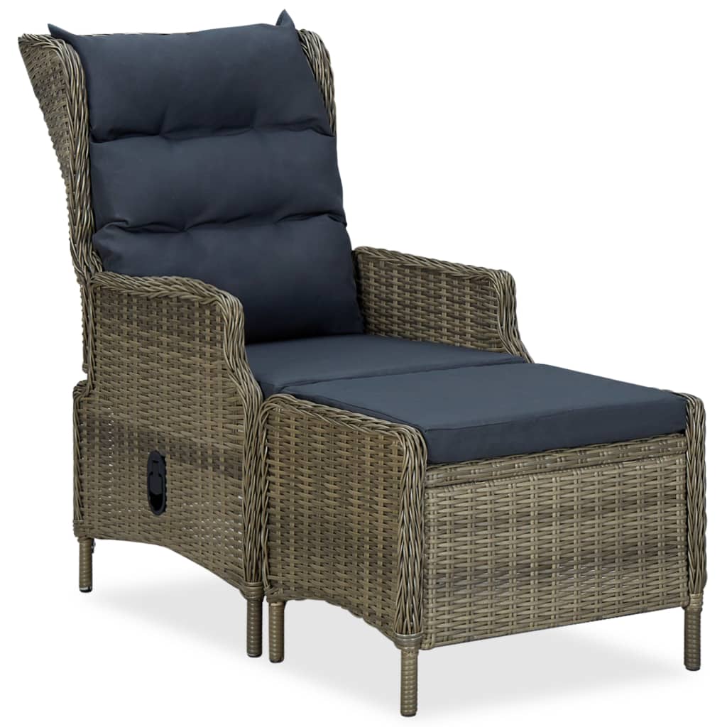 Verstellbarer Gartensessel mit Auflagen Poly Rattan Dunkelgrau