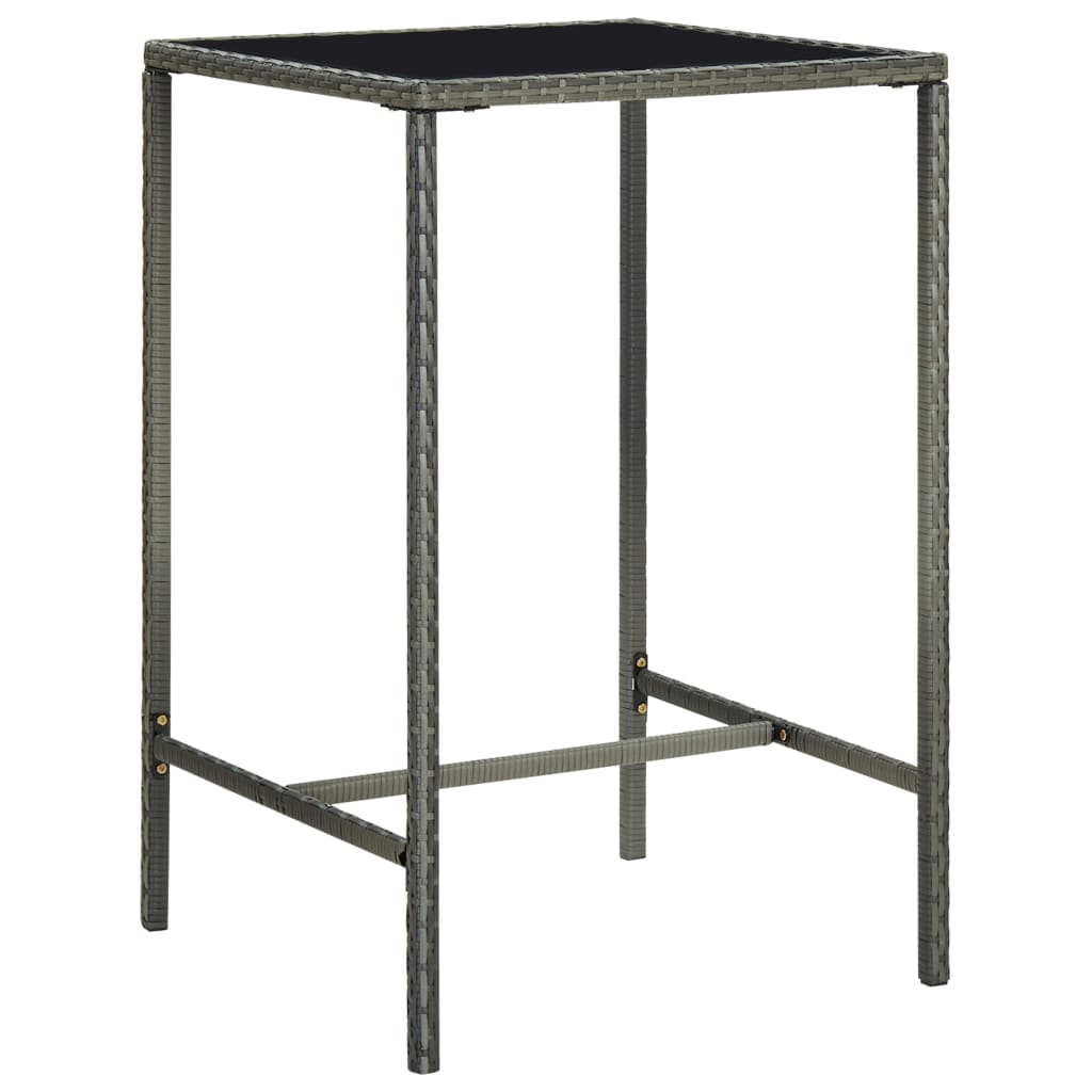 Garten-Bartisch Braun 70x70x110 cm Poly Rattan und Glas