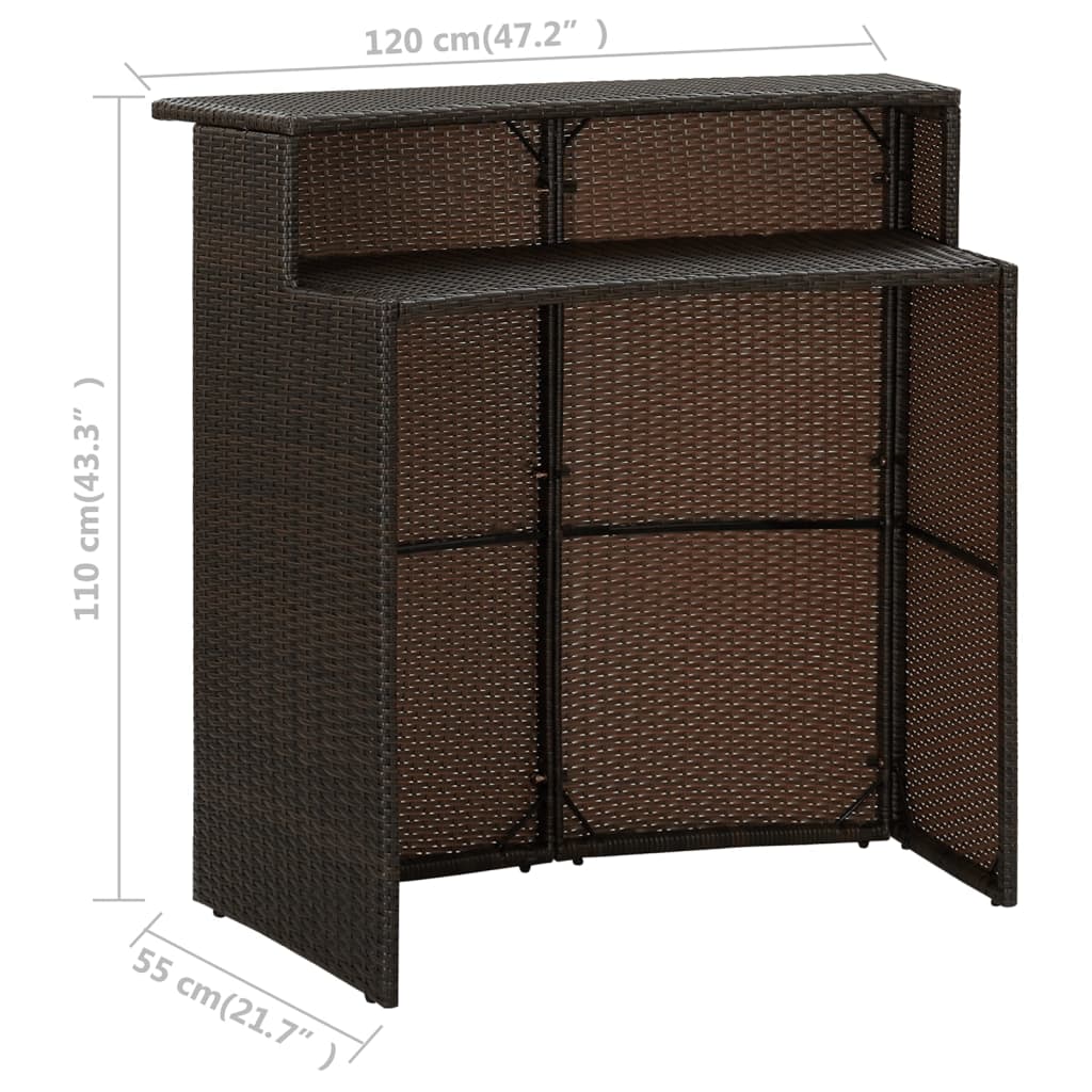 vidaXL Garten-Bartisch Braun 120x55x110 cm Poly Rattan