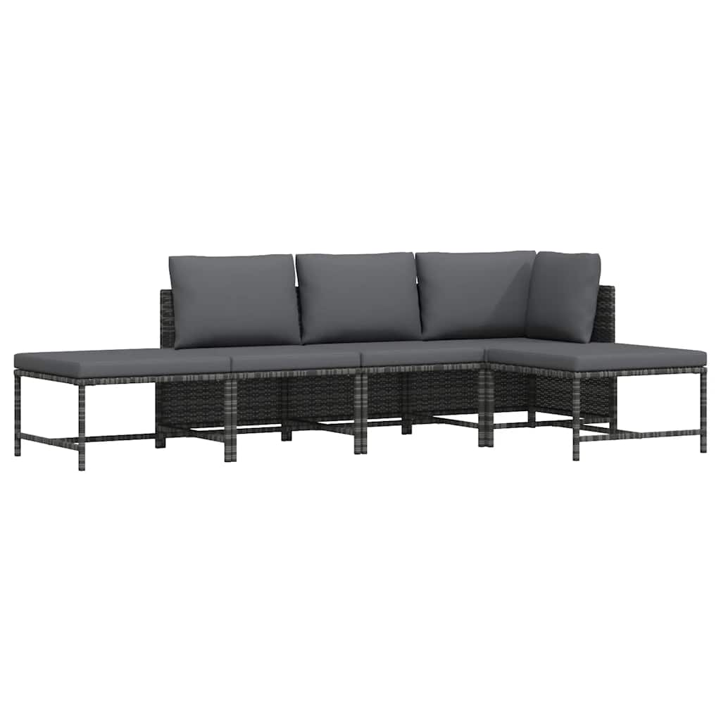 vidaXL Modulares Ecksofa mit Kissen Grau Poly Rattan