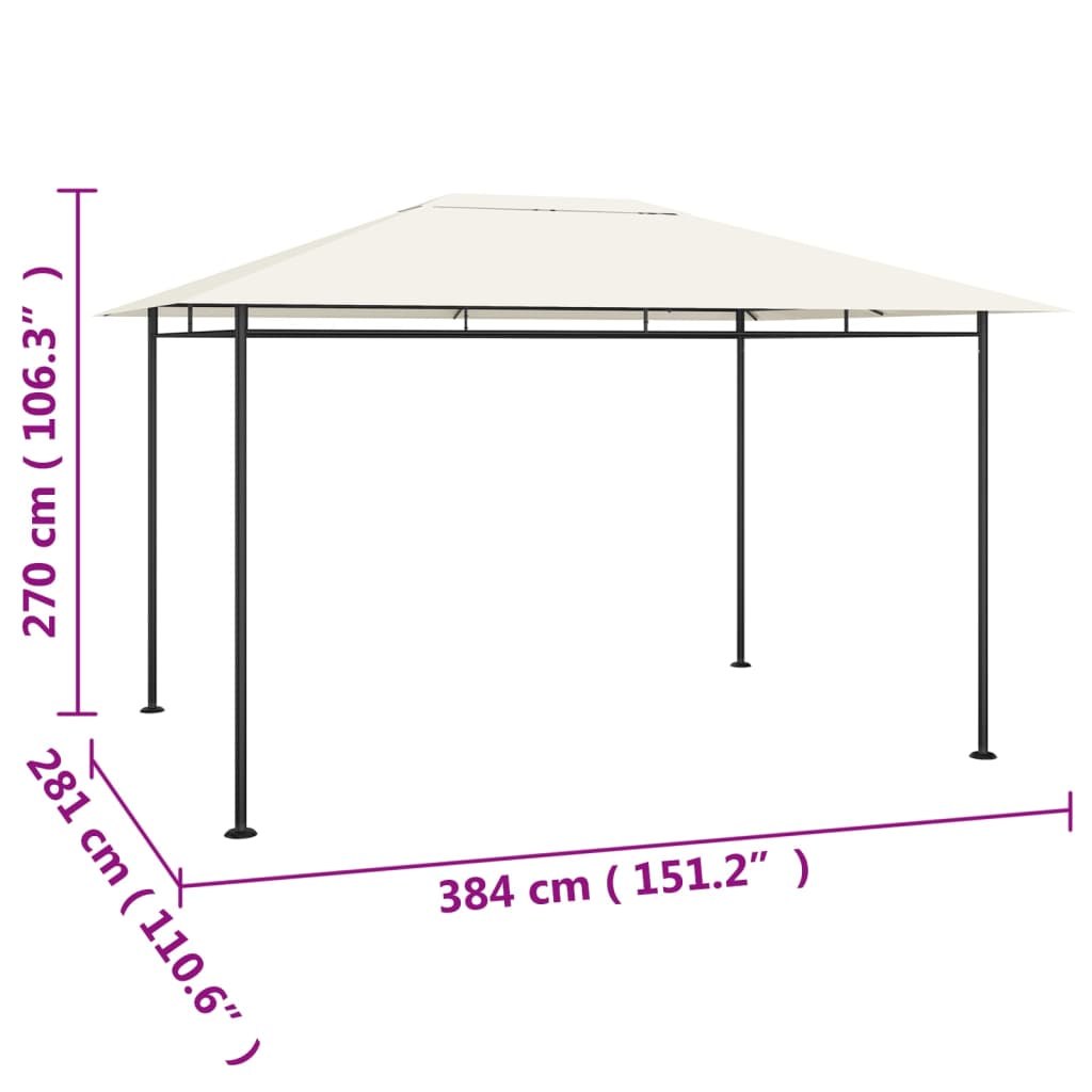 vidaXL Pavillon 384x281x270 cm Creme 180 g/m²