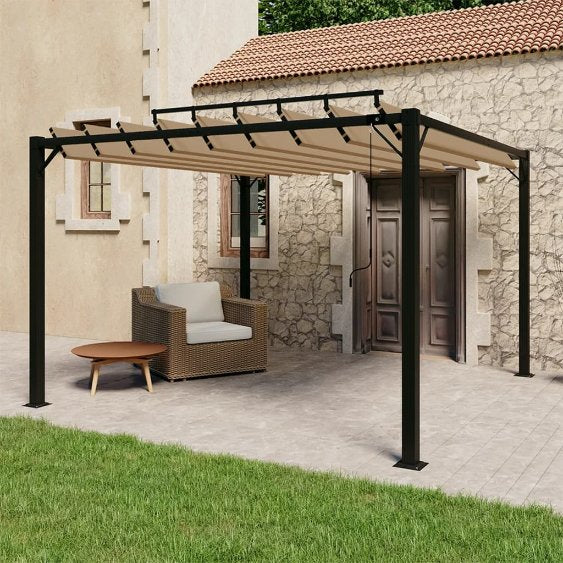 vidaXL Pergola mit Lamellendach 3x3 m Creme Stoff und Aluminium