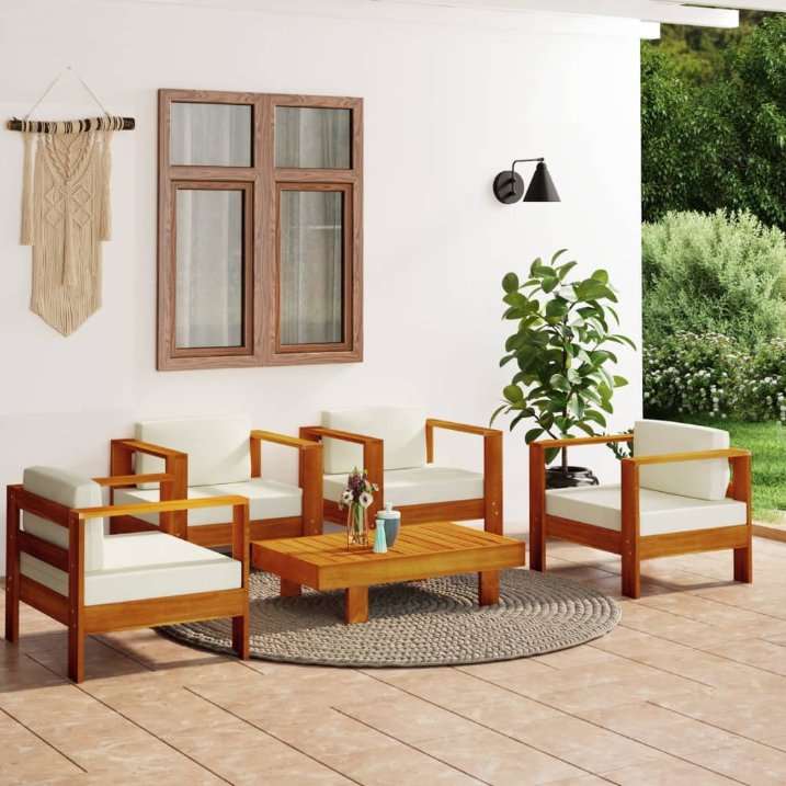 vidaXL 4-tlg. Garten-Lounge-Set mit Kissen Creme Massivholz Akazie