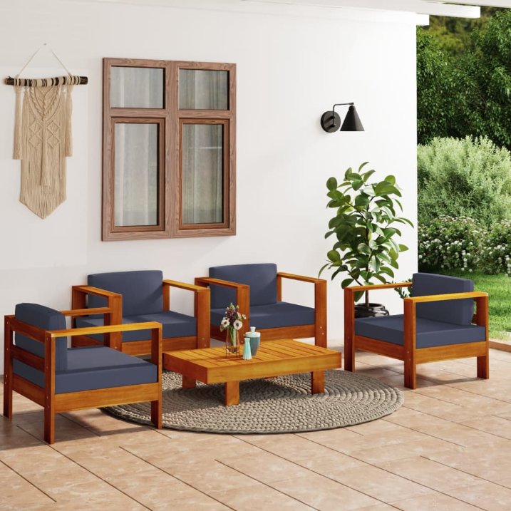 vidaXL 4-tlg. Garten-Lounge-Set mit Kissen Creme Massivholz Akazie