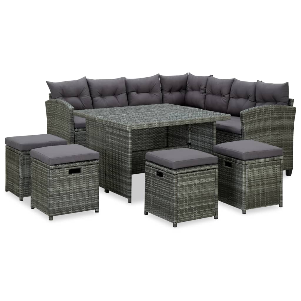 6-tlg. Garten-Lounge-Set mit Auflagen Poly Rattan Schwarz