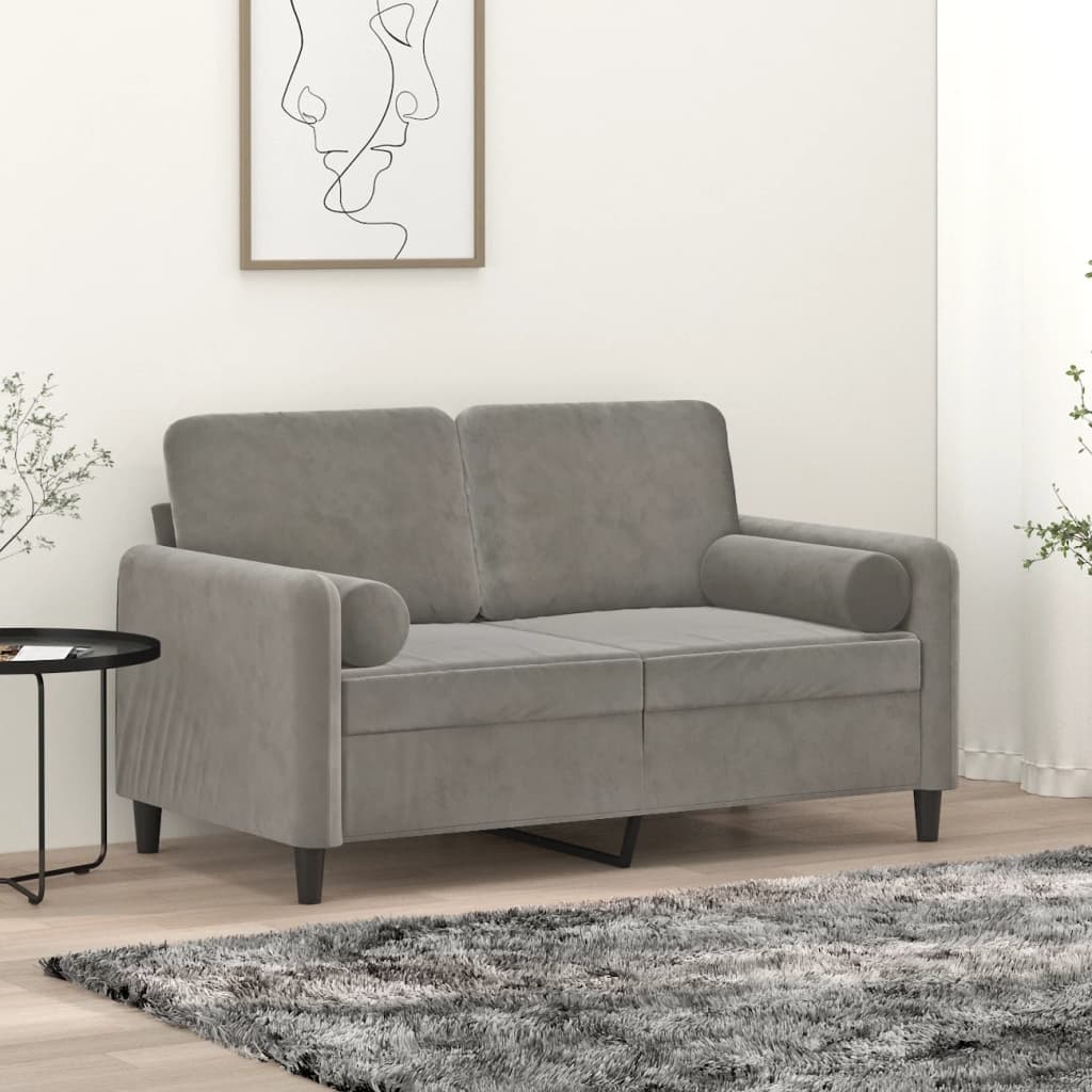 2-Sitzer-Sofa mit Kissen Hellgrau 120 cm Samt