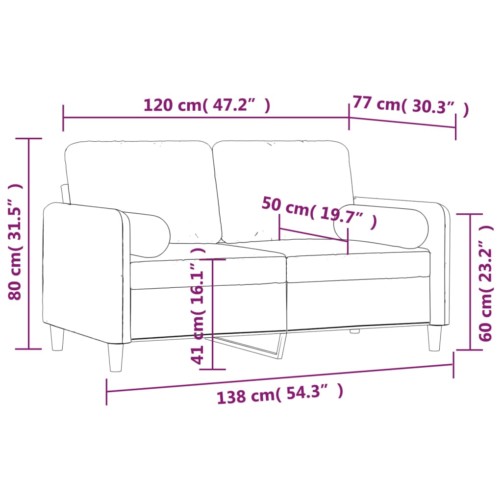 vidaXL 2-Sitzer-Sofa mit Kissen Hellgrau 120 cm Samt