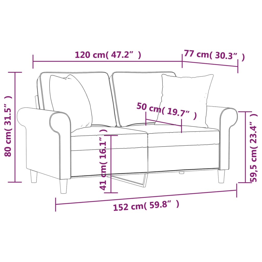 vidaXL 2-Sitzer-Sofa mit Kissen Hellgrau 120 cm Stoff