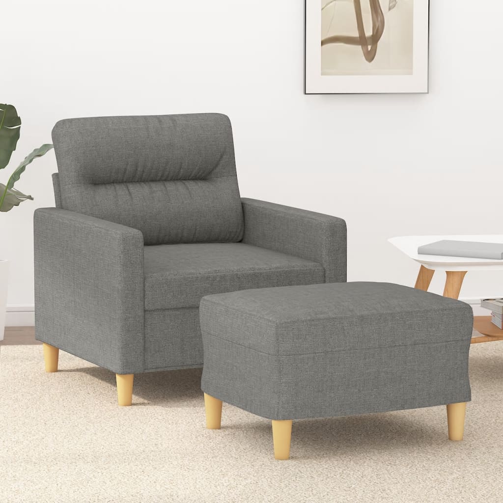 Sessel mit Hocker Hellgrau 60 cm Stoff