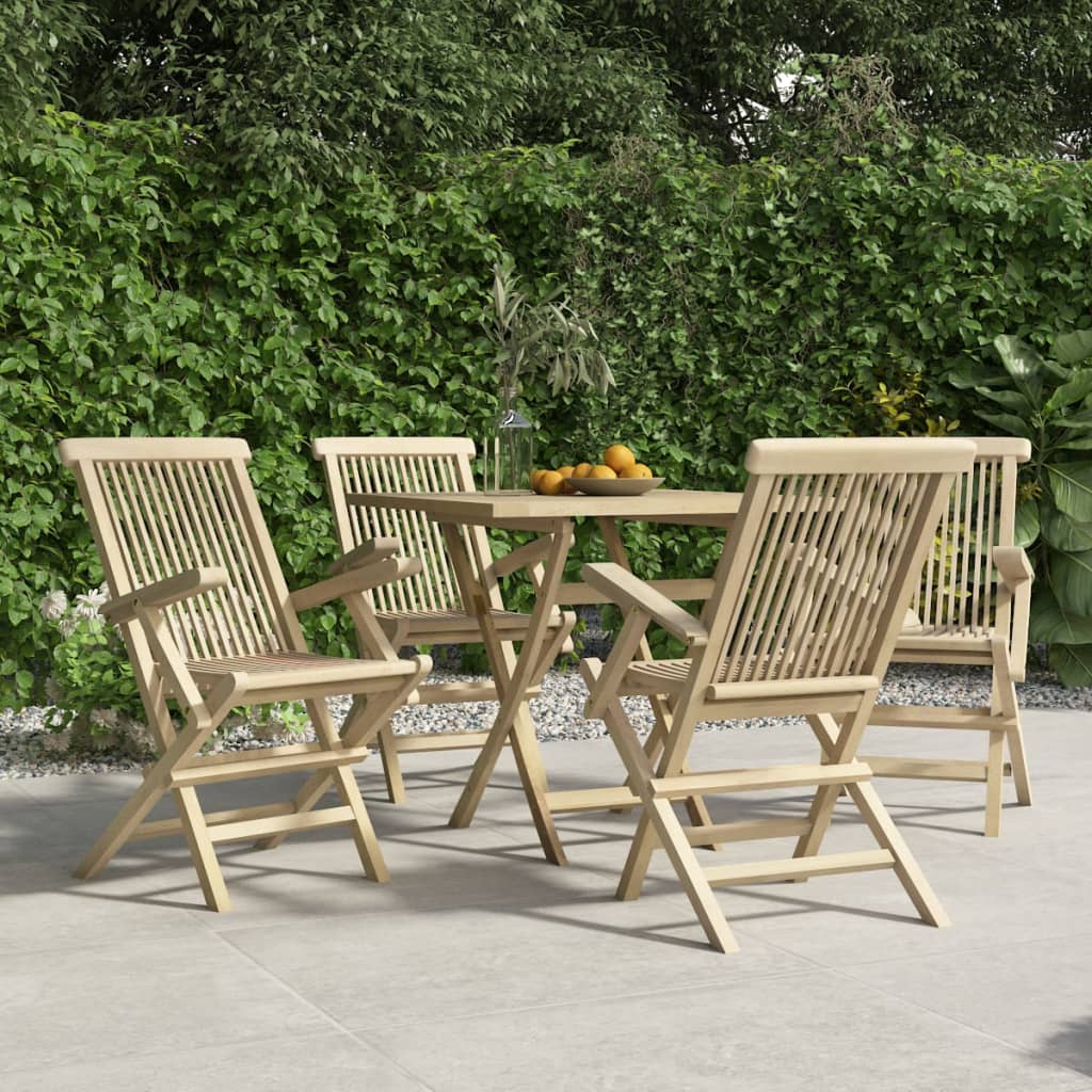 vidaXL Gartenstühle 4 Stk. Klappbar Grau 56x61x89 cm Massivholz Teak