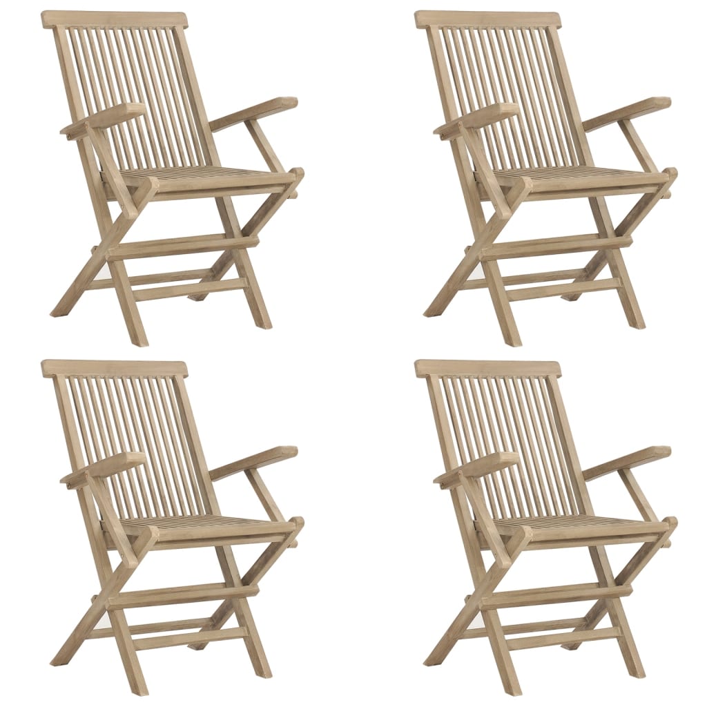 vidaXL Gartenstühle 4 Stk. Klappbar Grau 56x61x89 cm Massivholz Teak