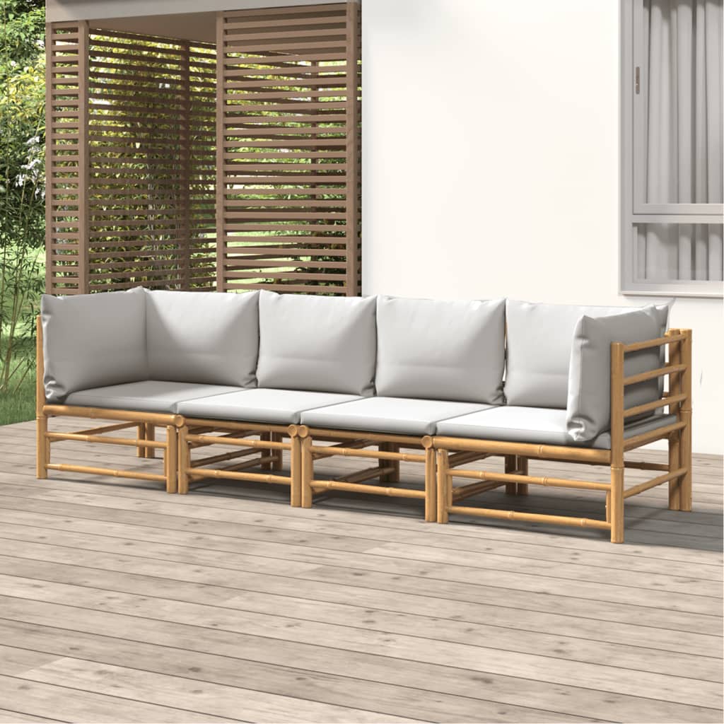 6-tlg. Garten-Lounge-Set mit Hellgrauen Kissen Bambus
