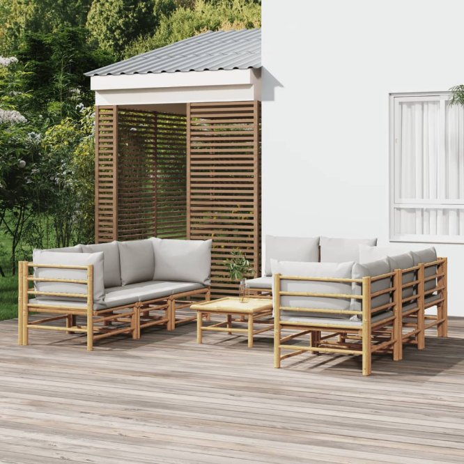 6-tlg. Garten-Lounge-Set mit Hellgrauen Kissen Bambus