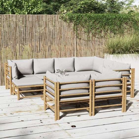 6-tlg. Garten-Lounge-Set mit Hellgrauen Kissen Bambus