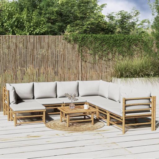 6-tlg. Garten-Lounge-Set mit Hellgrauen Kissen Bambus