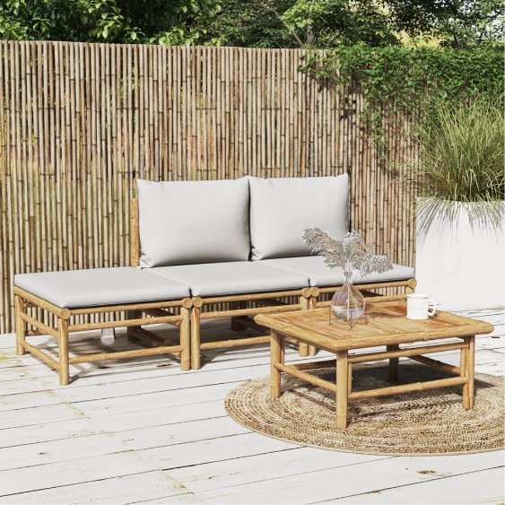 6-tlg. Garten-Lounge-Set mit Hellgrauen Kissen Bambus