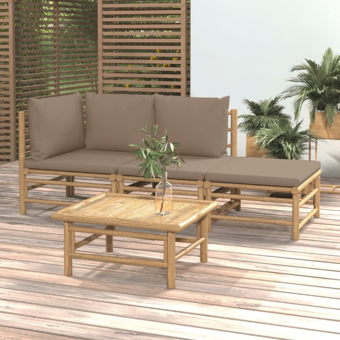 6-tlg. Garten-Lounge-Set mit Hellgrauen Kissen Bambus