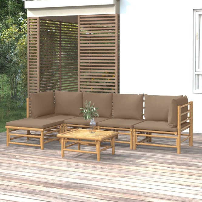 6-tlg. Garten-Lounge-Set mit Hellgrauen Kissen Bambus