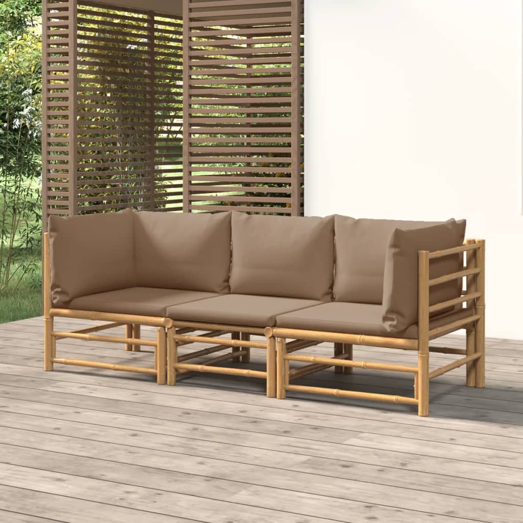 6-tlg. Garten-Lounge-Set mit Hellgrauen Kissen Bambus