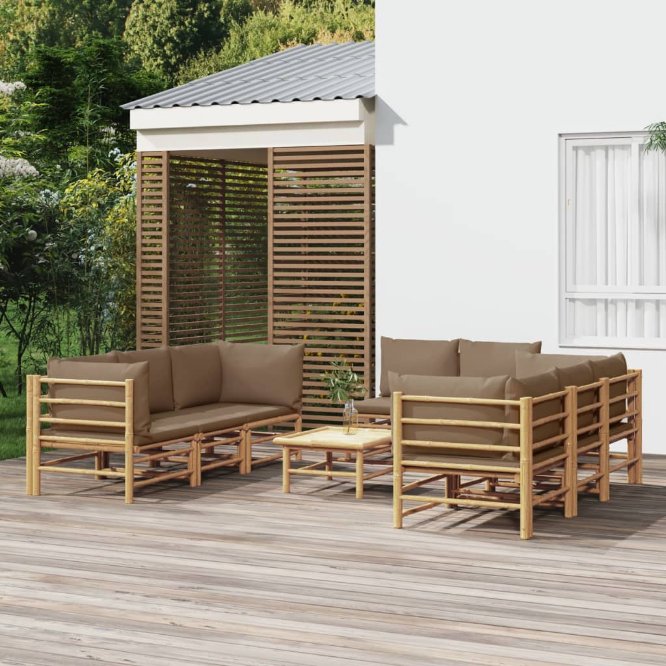 6-tlg. Garten-Lounge-Set mit Hellgrauen Kissen Bambus