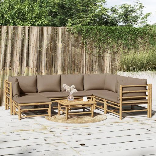 6-tlg. Garten-Lounge-Set mit Hellgrauen Kissen Bambus