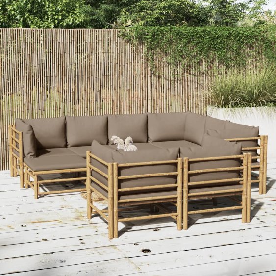 6-tlg. Garten-Lounge-Set mit Hellgrauen Kissen Bambus