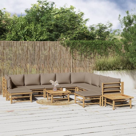 6-tlg. Garten-Lounge-Set mit Hellgrauen Kissen Bambus