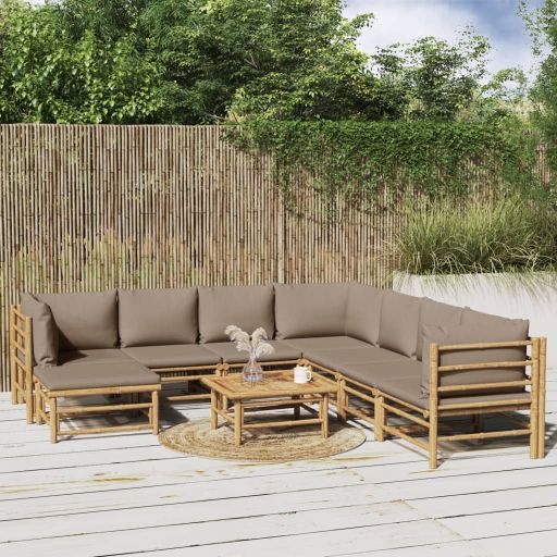 6-tlg. Garten-Lounge-Set mit Hellgrauen Kissen Bambus