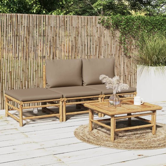 6-tlg. Garten-Lounge-Set mit Hellgrauen Kissen Bambus