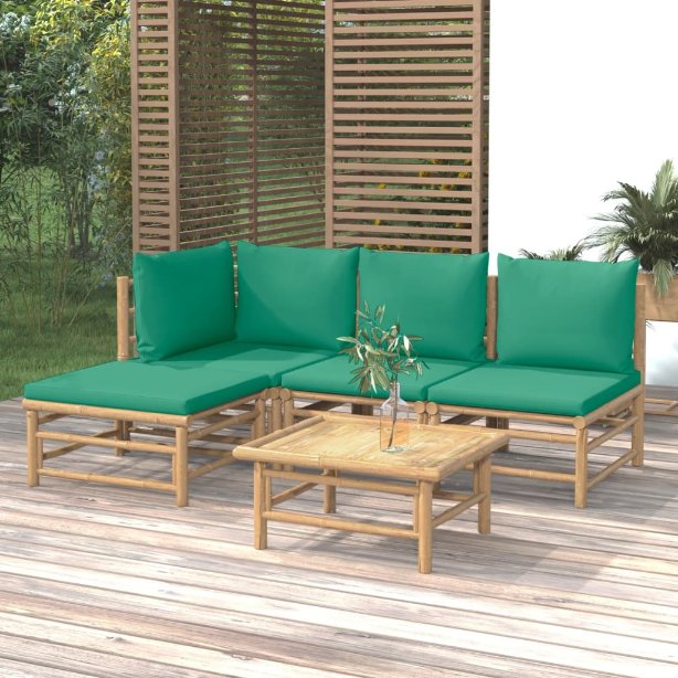 6-tlg. Garten-Lounge-Set mit Hellgrauen Kissen Bambus