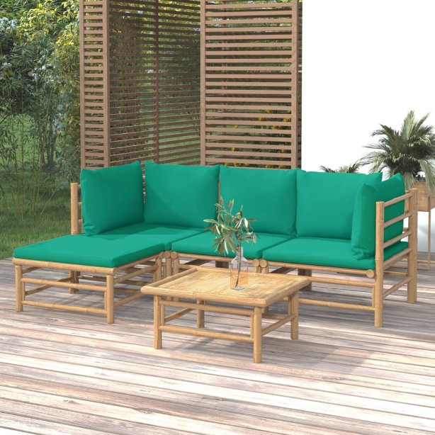 6-tlg. Garten-Lounge-Set mit Hellgrauen Kissen Bambus