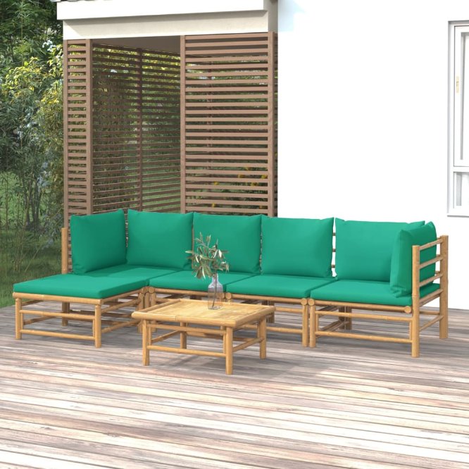 6-tlg. Garten-Lounge-Set mit Hellgrauen Kissen Bambus