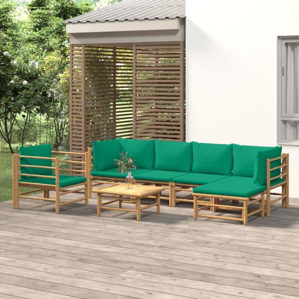 6-tlg. Garten-Lounge-Set mit Hellgrauen Kissen Bambus
