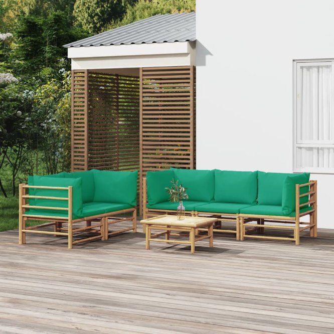 6-tlg. Garten-Lounge-Set mit Hellgrauen Kissen Bambus