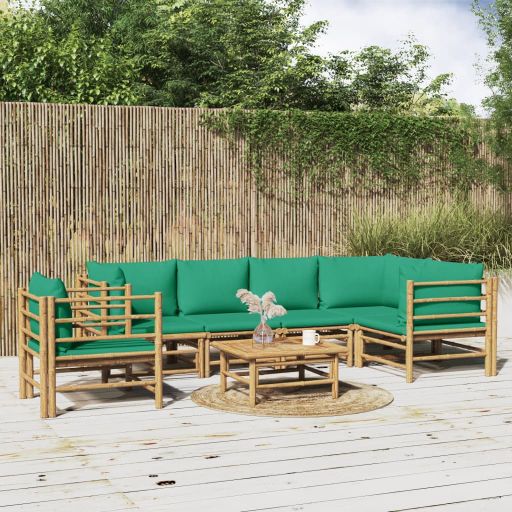 6-tlg. Garten-Lounge-Set mit Hellgrauen Kissen Bambus
