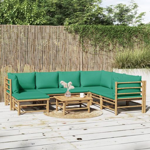 6-tlg. Garten-Lounge-Set mit Hellgrauen Kissen Bambus