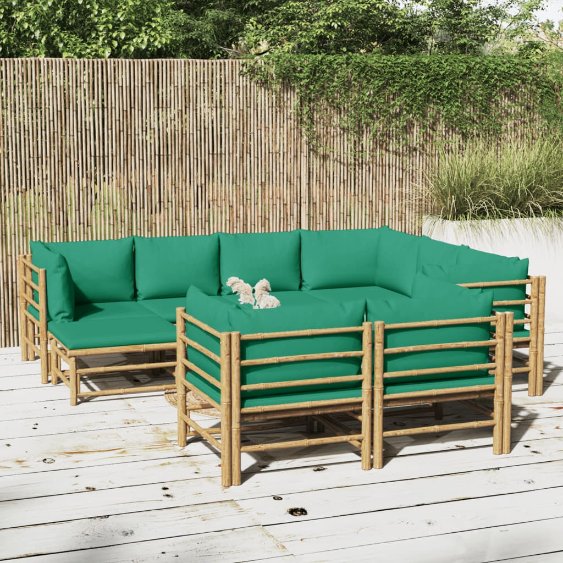 6-tlg. Garten-Lounge-Set mit Hellgrauen Kissen Bambus