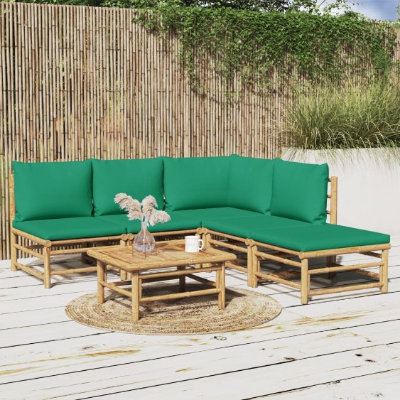 6-tlg. Garten-Lounge-Set mit Hellgrauen Kissen Bambus