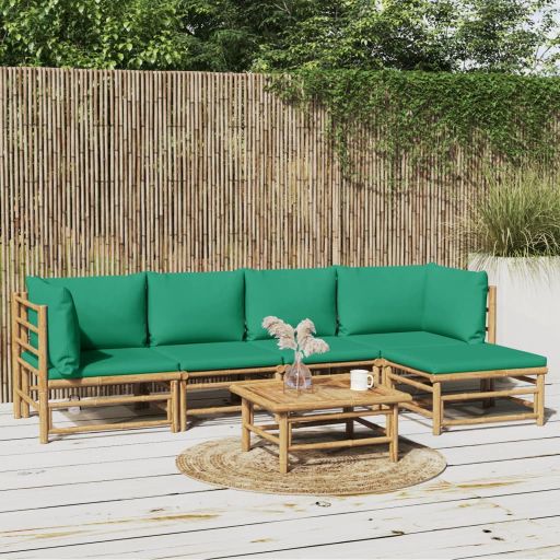 6-tlg. Garten-Lounge-Set mit Hellgrauen Kissen Bambus