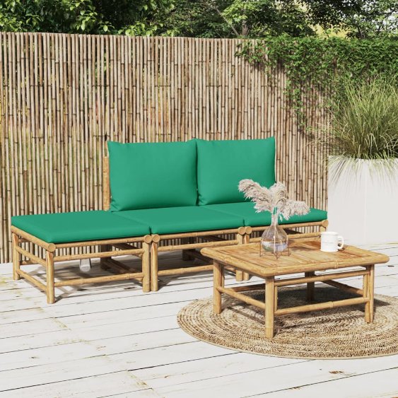 6-tlg. Garten-Lounge-Set mit Hellgrauen Kissen Bambus