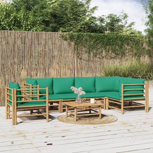 6-tlg. Garten-Lounge-Set mit Hellgrauen Kissen Bambus