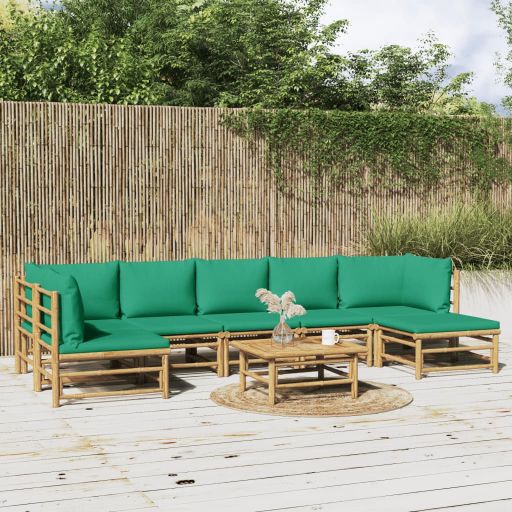 6-tlg. Garten-Lounge-Set mit Hellgrauen Kissen Bambus